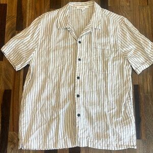 FRAME - White (subtle blue stripped) Short Sleeved Button Down Shirt  - Linen